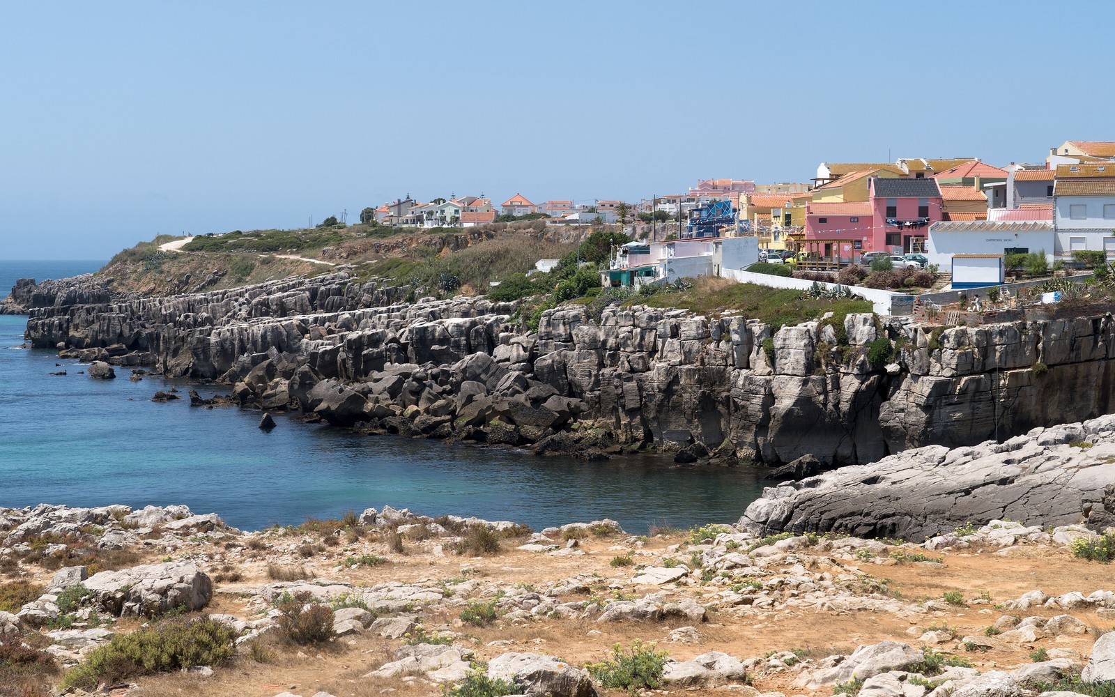 Rocky Atlantic shoreline and neighbourhood in Peniche