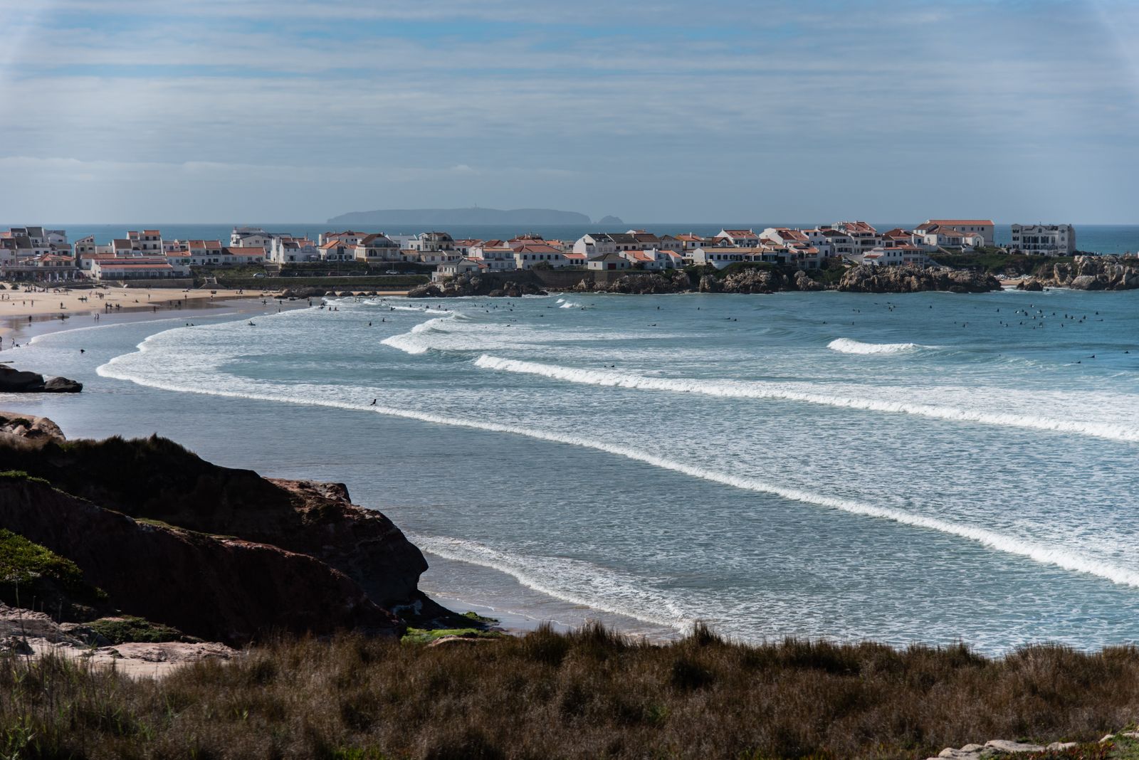 Peniche town, harbour and Atlantic coast seen from above