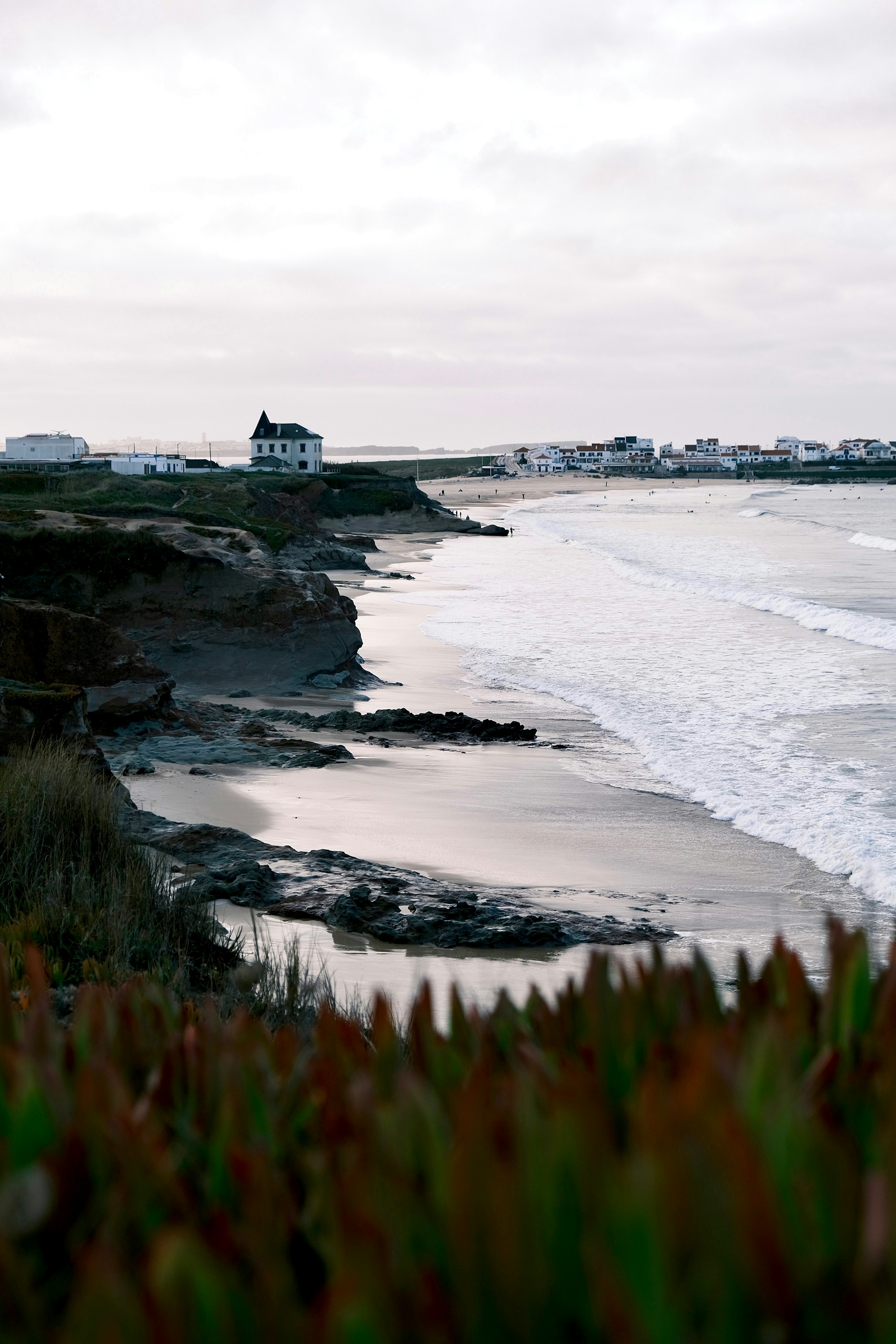Atlantic coast and whitewashed buildings around Peniche
