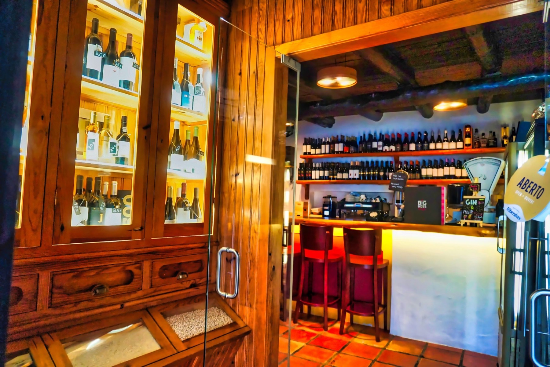 Wine bar and dining room at Taberna dos Almocreves in Ferrel